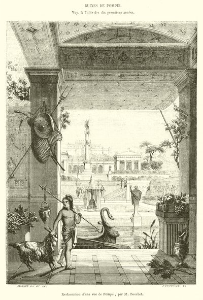 Restoration of a View of Pompeii (engraving) by French School
