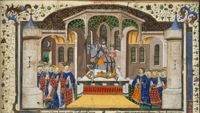 King Henry VI and Knights Grouped Round an Altar, which is Surmounted by St. George and the Dragon, from the Shrewsbury Talbot Book of Romances, Rouen, c.1445 by French School