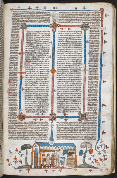 A bas-de-page scene of communicants at a mass, c.1300-40 by French School
