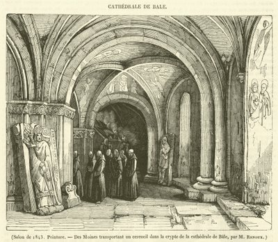 Monks Transporting a Coffin in the Crypt of the Cathedral of Basel (engraving) by French School