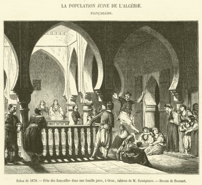 Salon of 1870, Engagement Party in a Jewish Family, in Oran (engraving) by French School
