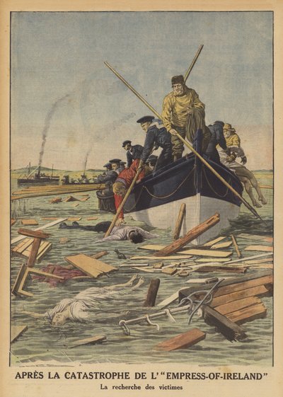 Search for victims of the sinking of the Empress of Ireland (colour lithograph) by French School