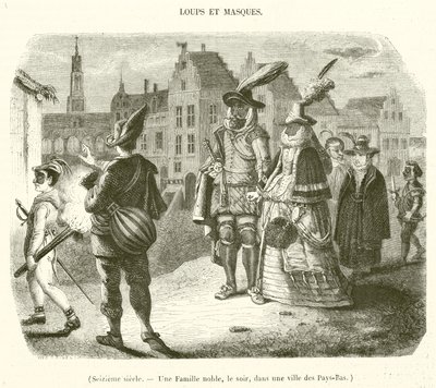 Sixteenth Century, A Noble Family, Evening, in a City of the Netherlands by French School