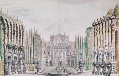 Set design of a palace for a theatre, c.1660-80 by French School