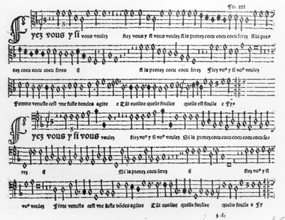 Songsheet from Chansons Musicales published by Pierre Attaignant by French School