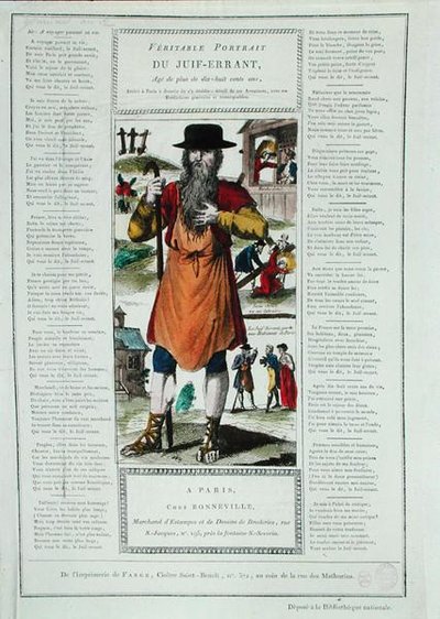 Songsheet with the Veritable Portrait of the Wandering Jew by French School