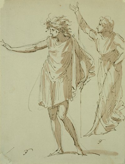 Study of Two Classically Draped Figures, c.1790 by French School