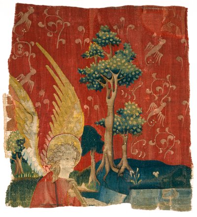 Tapestry Fragment Depicting an Angel in a Landscape, from the Apocalypse of Angers by French School