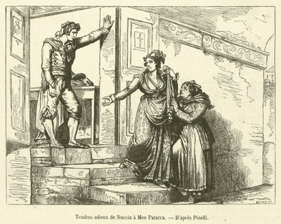 Tender Farewells of Nuccia to Meo Patacca (engraving) by French School