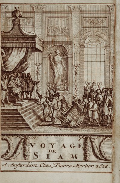 Thai ambassadors received in Paris by Louis XIV, frontispiece to Journey to Siam by Guy Tachard, 1688 by French School