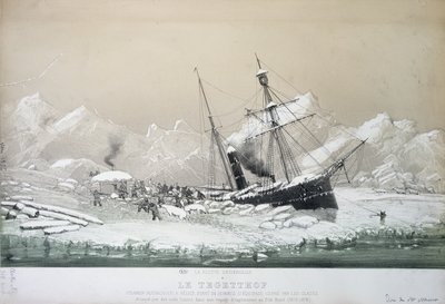 The Austrian Screw Steamer Tegetthof stuck in ice and attacked by Polar bears during the voyage of exploration to the North Pole 1872-4 by French School