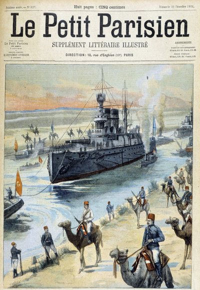 The Baltic squadron crosses the Suez Canal - in “The Little Parisian” from 11/12/1904 by French School