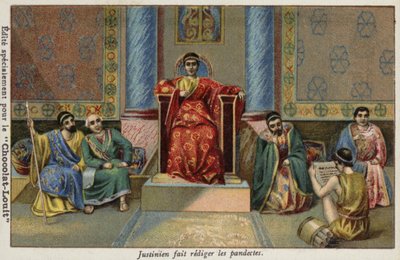 The Byzantine Emperor Justinian I Dictating the Pandects, 6th Century by French School
