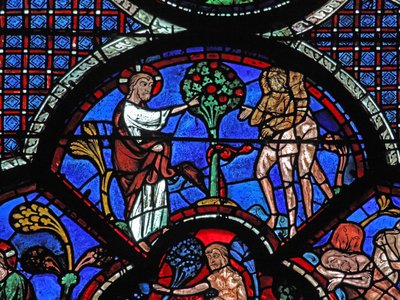 The Good Samaritan Window: God Forbids Adam and Eve to Eat the Fruit of the Tree by French School
