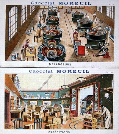 The Manufacture and Distribution of chocolate, image advertising chocolate Moreuil by French School
