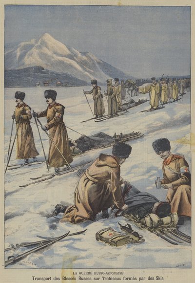 The Russo-Japanese War: Transporting Wounded Russian Soldiers on Sledges Made from Skis by French School
