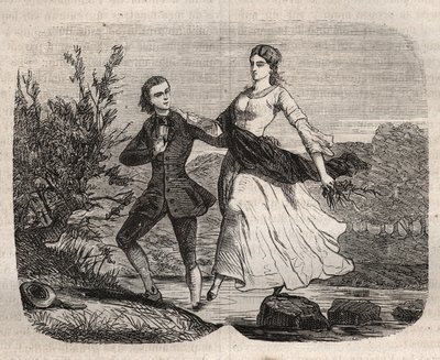 The Swiss Philosopher Jean-Jacques Rousseau (1712-1778) Helped Mademoiselle Galley Cross a Stream. Engraving from 1871 in 