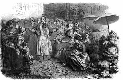 The cholera in Rome: Pope Gregoire XVI (1765-1846) ordered processions, rogations and blessings to stop the march of cholera. Engraving in “Histoire des Papes-Rois-Queen and Empereurs a travers les centuries” by Maurice Lachatre by French School