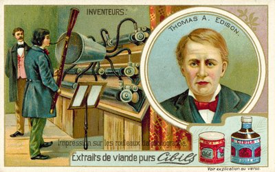 Thomas A. Edison, Inventor - Recording a Phonograph by French School