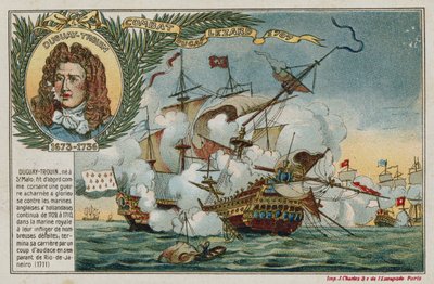 Trade card with an image depicting the Battle at The Lizard by French School