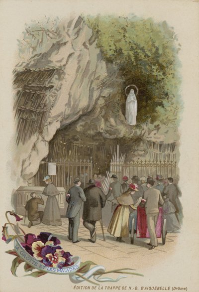 Trade Card with an Image of the Grotto at Lourdes by French School
