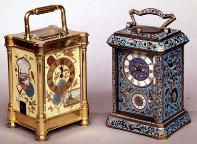 Two French carriage clocks with enamel decoration, c.1870 by French School