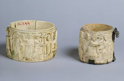 Two pyx with reliefs depicting the resurrection of Lazarus and Christ healing a man born blind, 6th-7th century by French School