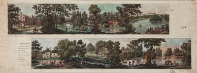 Two views of Mortefontaine Park with captions by French School