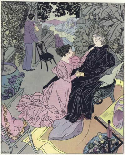 Two Women Sitting in a Conservatory by French School