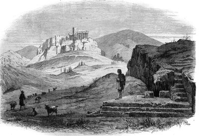 View of Pnyx, hill of Athens to the west of the Acropolis overlooking the ancient Agora. Engraving after a drawing by M.F. Sargeais from 