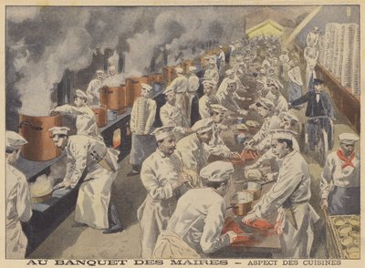 View of the kitchens for the banquet of the mayors of France by French School