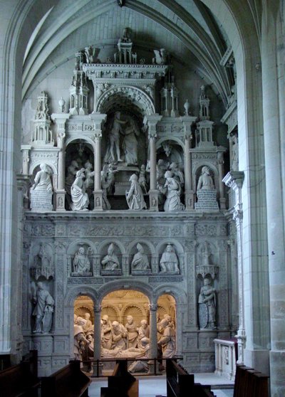 View of the northern transept with scenes from the Life of the Virgin by French School