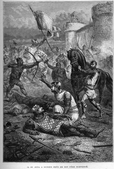 William I is Wounded by His Son Robert While Fighting in France, 1076 - Insurrection of Robert Courteheuse by French School