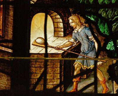 Window Charnier-13 Depicting the Bakers at Work and a Scene from Abraham Being Visited by Three Angels by French School