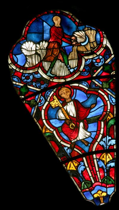 Window depicting St Peter and the Labours of the Months: July by French School