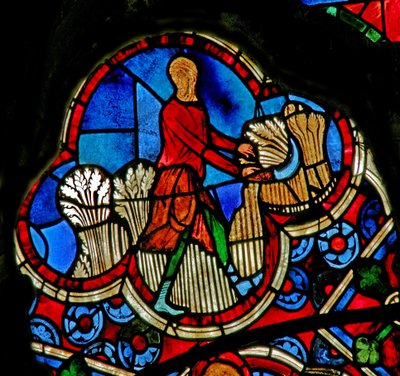 Window depicting the Labours of the Months: July by French School