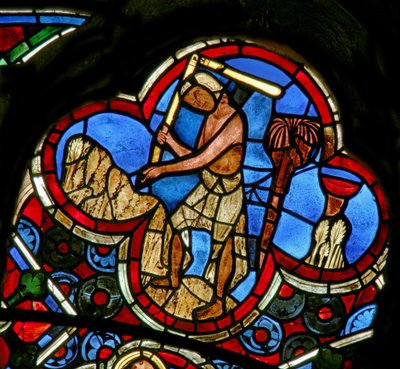 Window depicting the Labours of the Months: August by French School