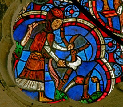 Window depicting the Labours of the Months: March by French School