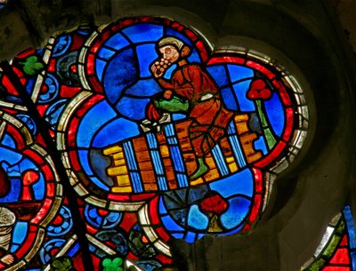 Window depicting the Labours of the Months: October by French School