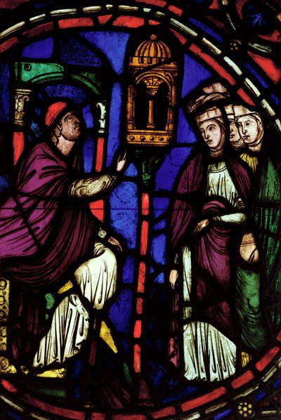 Window depicting a man preaching to three women, Ile de France Workshop by French School