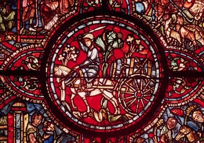 Window Depicting a Wine Merchant Transporting a Barrel of Wine in a Cart, from Scenes from the Life of St. Lubin by French School