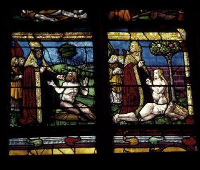 Window depicting the Creation of Adam and Eve by French School