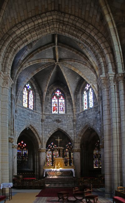 Window depicting the view to the east with windows concerned with the Brotherhood of the Eucharist behind the altar by French School