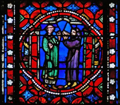 Window s1-R depicting a scene from St Bonnet