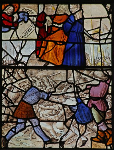 Window s2 depicting Moses at the slaughter of the Amalekites by French School