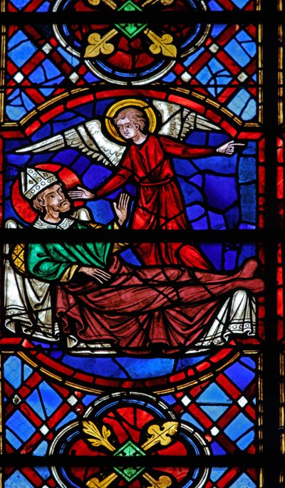 Window depicting an angel appears to St Martin by French School