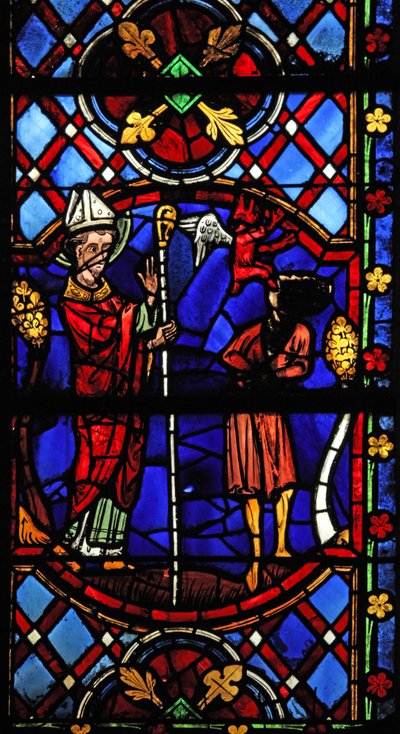 Window depicting St Martin exorcises a devil by French School