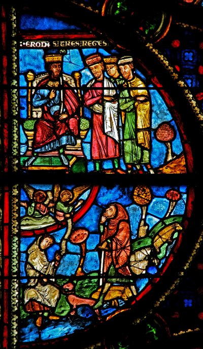 Window w0 depicting the Annunciation to Shepherds; the Magi with Herod by French School
