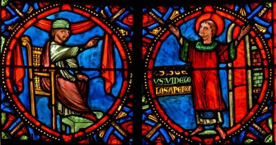 Window depicting the High Priest trying to dissuade St Stephen from preaching by French School