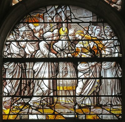 Window w10 depicting the Mystic Marriage of the Virgin (designs by Durer) by French School